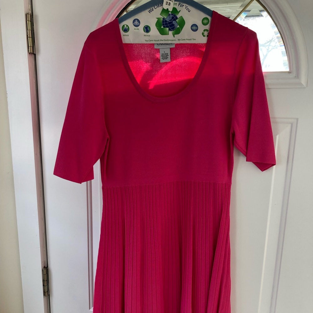 Pink Knit Dress with Pleated Skirt